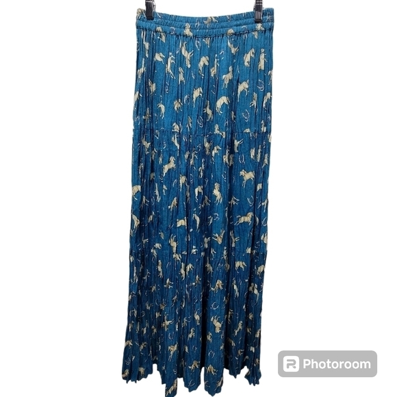 🚨$30 Small Twill 100% Cotton Print 100% Payon Teal Tan Vest & Maxi Skirt - Picture 3 of 9